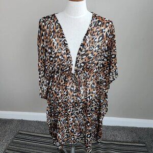 "Into the Bleu" Pool/Beach/Cruise Cover-Up Kimono Leopard Print Size M NWT. Bg3